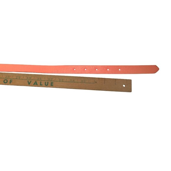 H&M Faux Leather Skinny Belt Bright Hot Coral Neon Orange Peach Gold Vegan - Picture 7 of 10